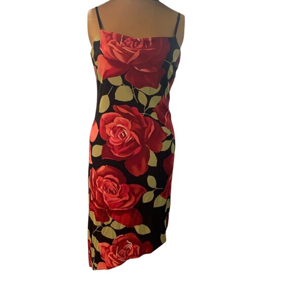 VTG Dress Y2K High-Low MIDI Spaghetti Strap Black Red Floral Sz M Goth Grunge - Picture 13 of 16